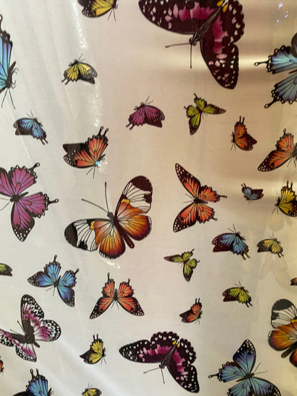 New butterflies design multicolor print on good quality stretch power mesh 4-way stretch 58/60” Sold by the YD. Ships worldwide from L.A CA.