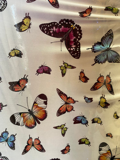 New butterflies design multicolor print on good quality stretch power mesh 4-way stretch 58/60” Sold by the YD. Ships worldwide from L.A CA.