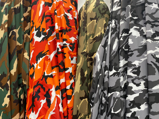 Camouflage design best quality nylon spandex 4-way stretch 58/60” Sold by the YD. Ships worldwide from Los Angeles California USA.