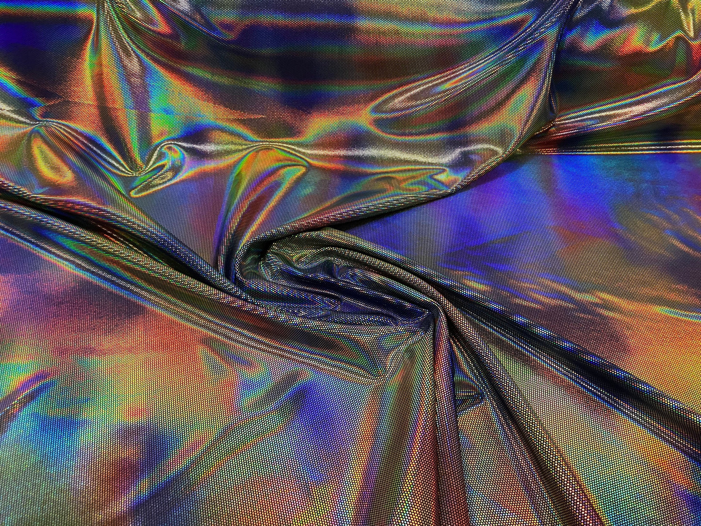 New spectrum design iridescent metallic nylon spandex with hologram foil 4-way stretch 58/60” Sold by the YD. Ships worldwide from L.A CA US