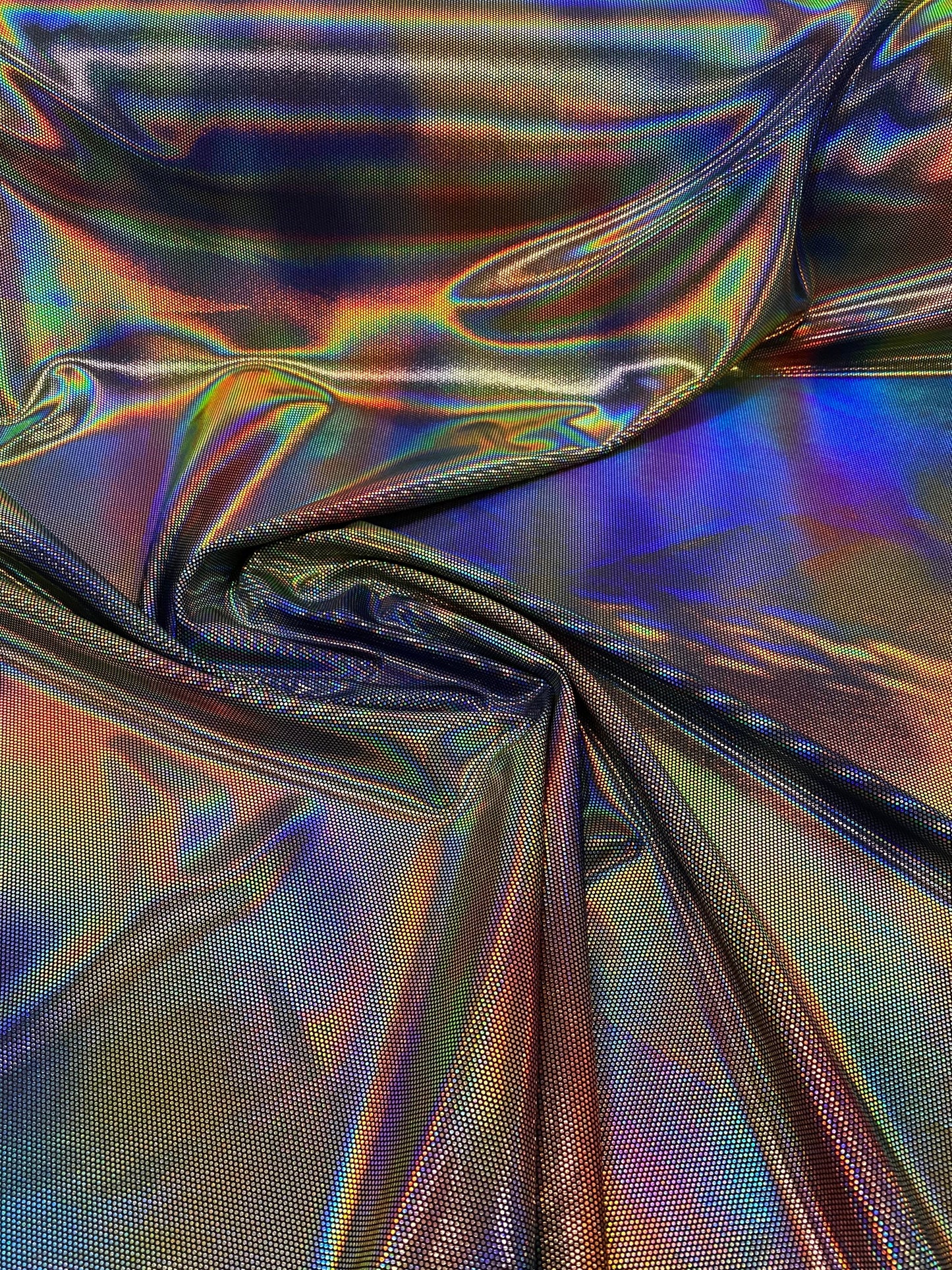 New spectrum design iridescent metallic nylon spandex with hologram foil 4-way stretch 58/60” Sold by the YD. Ships worldwide from L.A CA US