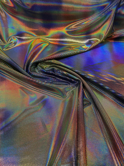 New spectrum design iridescent metallic nylon spandex with hologram foil 4-way stretch 58/60” Sold by the YD. Ships worldwide from L.A CA US