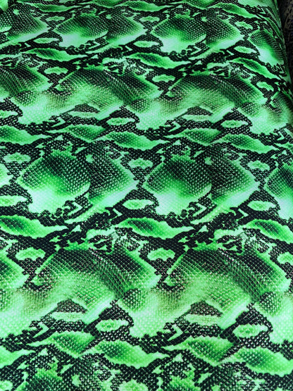 New venom snake design green/black print on best quality of nylon spandex 4-way stretch 58/60” Sold by the YD. Ships worldwide from L.A CA