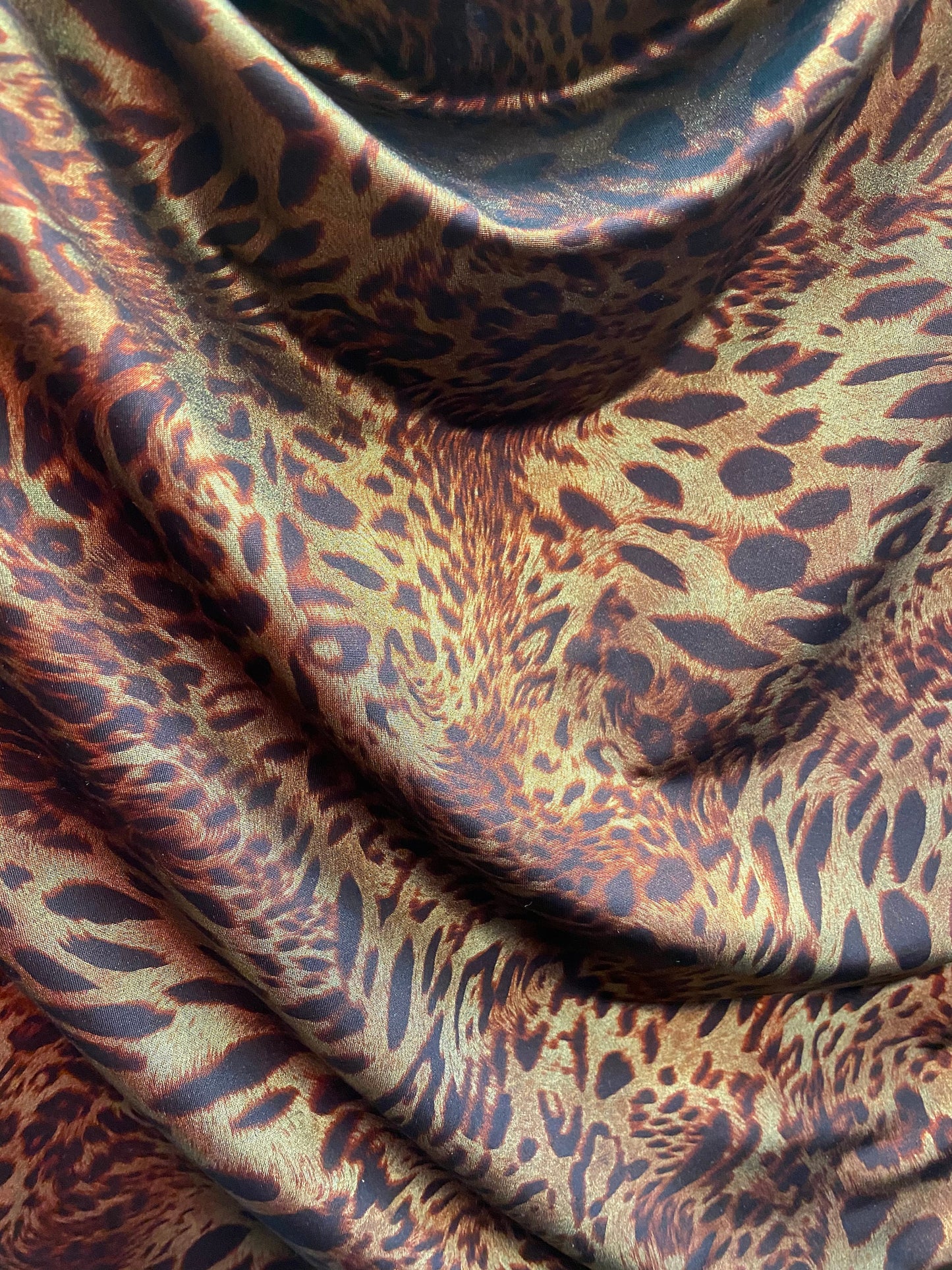 New Exotic Animal print Leopard Design With Foil All Over Spandex 48/50" Sold By The YD. Ships Worldwide From Los Angeles California.