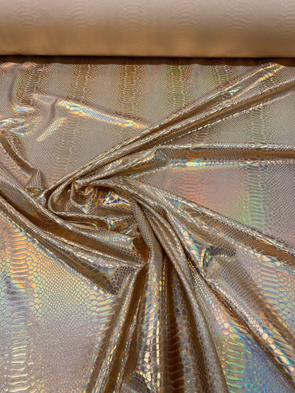 NEW Ilusión Anaconda design crystal iridescent foil on nylon spandex 4-way stretch 58/60” Sold by the YD. Ships worldwide from Los Angeles