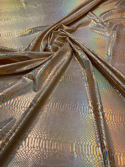 NEW Ilusión Anaconda design crystal iridescent foil on nylon spandex 4-way stretch 58/60” Sold by the YD. Ships worldwide from Los Angeles