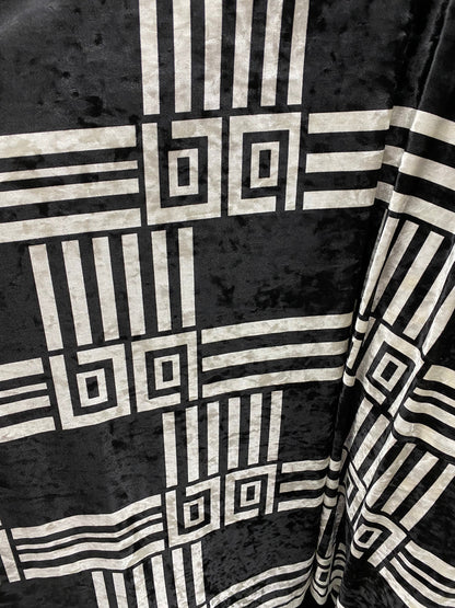 New modern geometric design print on stretch velvet 4-way stretch 58/60” Sold by the YD. Ships worldwide from Los Angeles California USA.