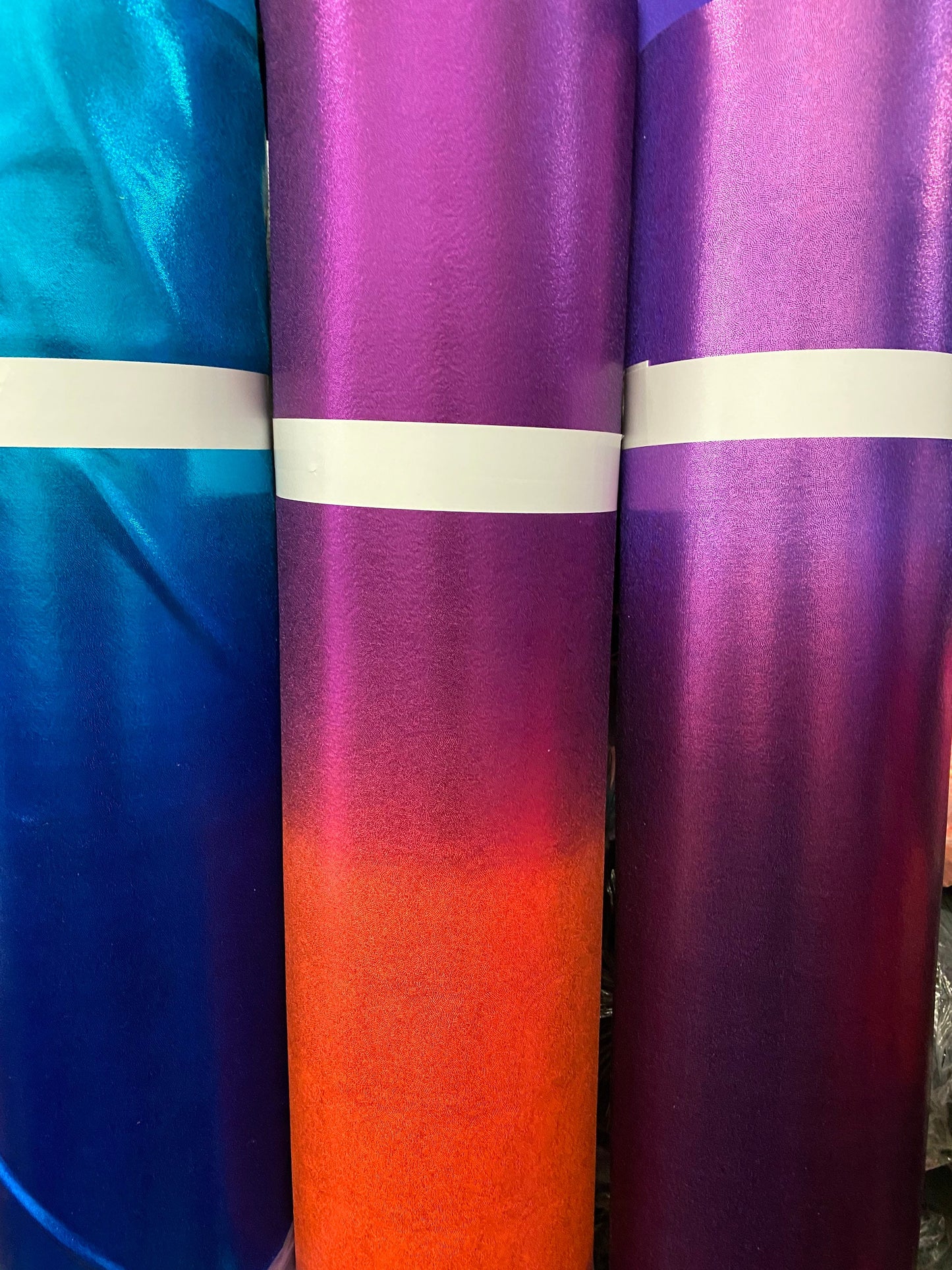 Ombré metallic foggy foil nylon spandex 4-way stretch 58/60” Sold by the YD. Ships worldwide from Los Angeles California USA.