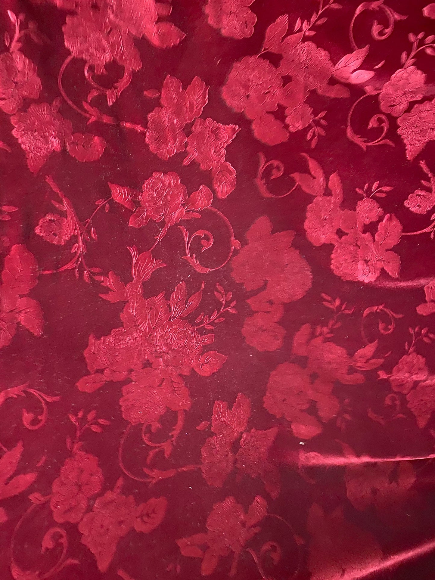 New Italian embossed velvet flower design merlot color luxury 4-way stretch velvet 58/60” Sold by the YD. Ships worldwide from Los Angeles.