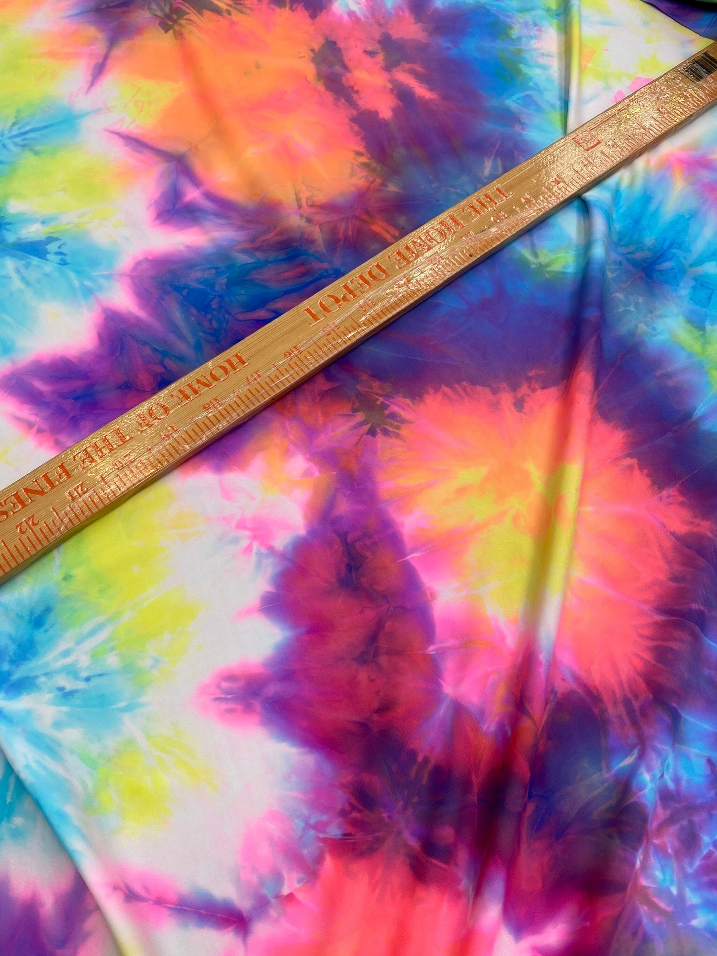 Great quality of tie dye nylon spandex 4-way stretch multicolor 58/60” Sold by the YD. Ships worldwide from Los Angeles California USA.