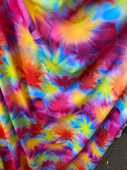 Great quality of tie dye nylon spandex star design 4-way stretch 58/60” Sold by the YD. Ships worldwide from Los Angeles California USA.