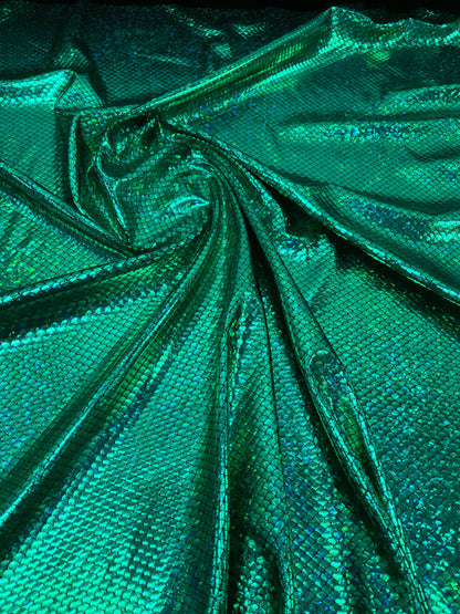 New Mermaid design small size hologram metallic nylon spandex 4-way stretch 58/60” Sold by the YD. Ships worldwide from Los Angeles CA USA.