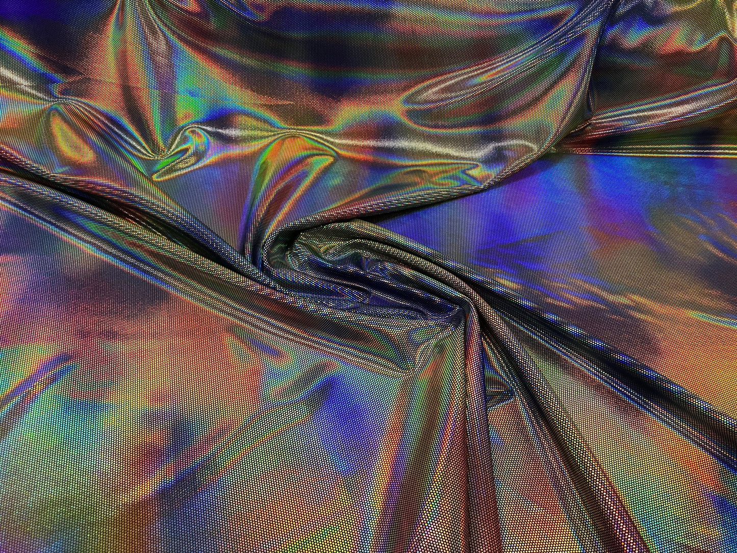 New spectrum design iridescent metallic nylon spandex with hologram foil 4-way stretch 58/60” Sold by the YD. Ships worldwide from L.A CA US