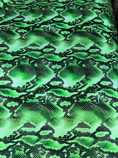 New venom snake design green/black print on best quality of nylon spandex 4-way stretch 58/60” Sold by the YD. Ships worldwide from L.A CA