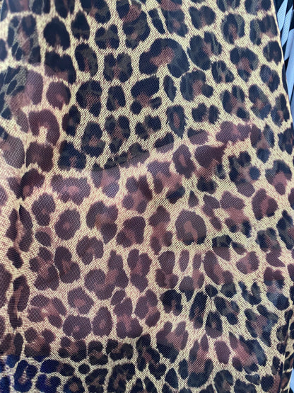 New exotic Cheetah print on nylon power mesh 4way stretch 58/60” Sold by the YD. Ships worldwide from Los Angeles California USA.