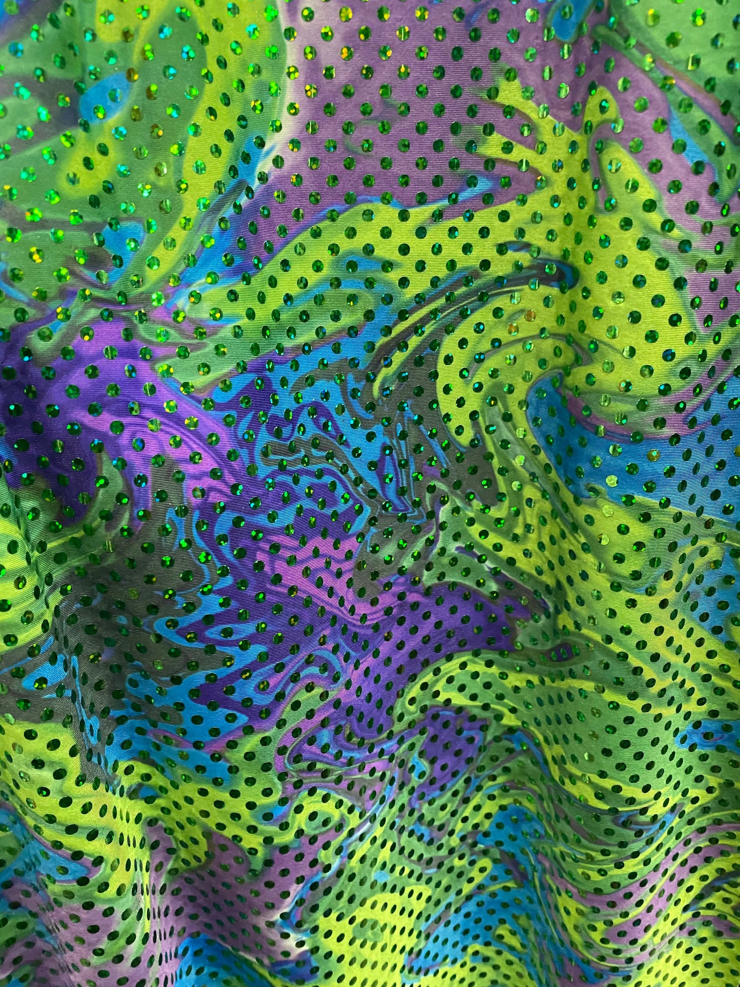 New lava design with hologram circle trans sequins poly spandex medium weight 2 way stretch 58/60” Sold by the YD. Ships worldwide from L.A