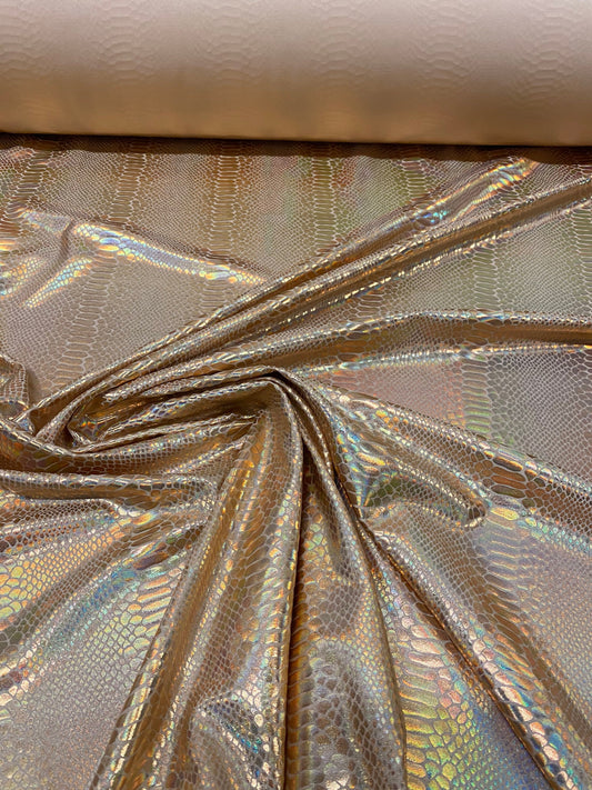 NEW Ilusión Anaconda design crystal iridescent foil on nylon spandex 4-way stretch 58/60” Sold by the YD. Ships worldwide from Los Angeles