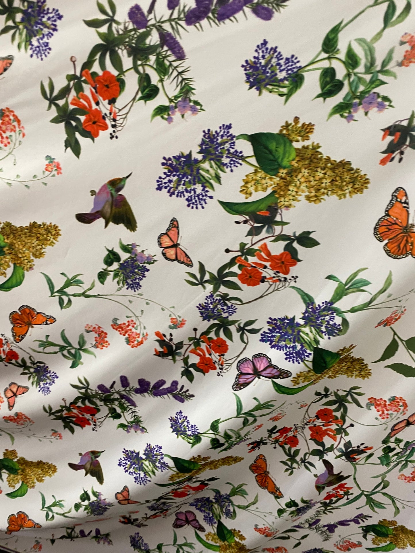 New butterfly design print on poly spandex 2-way stretch medium weight 58/60” Sold by the YD. Ships worldwide from Los Angeles California US