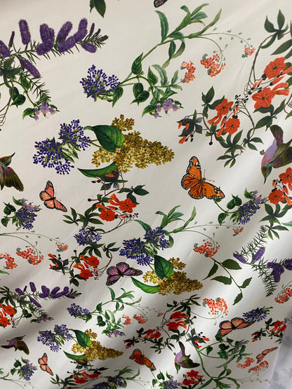 New butterfly design print on poly spandex 2-way stretch medium weight 58/60” Sold by the YD. Ships worldwide from Los Angeles California US