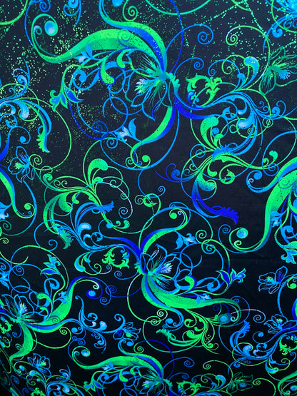 New abstract floral swirl design print on great quality of nylon spandex 4-way stretch 58/60” Sold by the YD. Ships worldwide from L.A CA