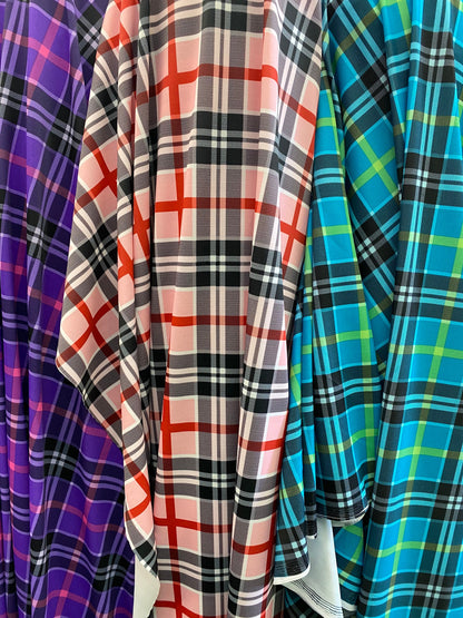 Great plaid design print on nylon spandex 4-way stretch 58/60” Sold by the YD. Ships worldwide from Los Angeles California USA.