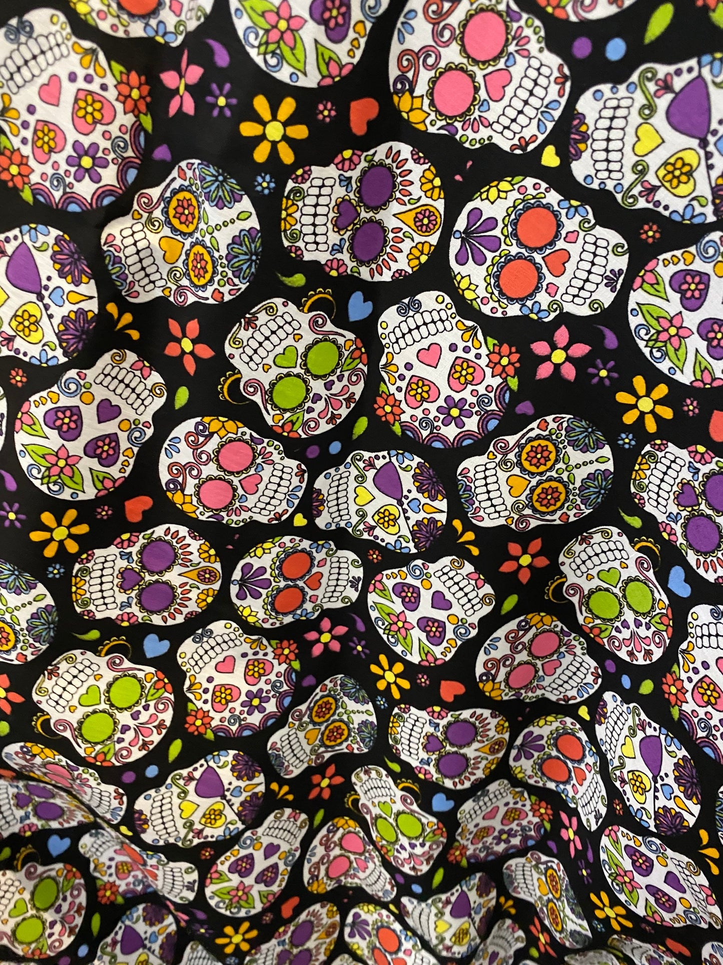 100% cotton skull print design multicolor very soft fabric non stretch fabric 54/55” Sold by the YD. Ships worldwide from Los Angeles CA.