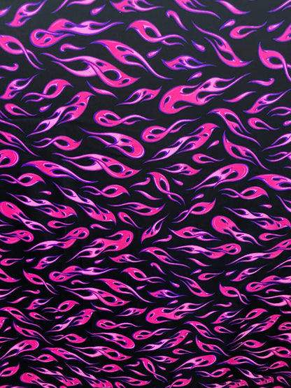 New modern hot flames design it glows in the dark with a black light print on best quality of nylon spandex 4-way stretch 58/60”