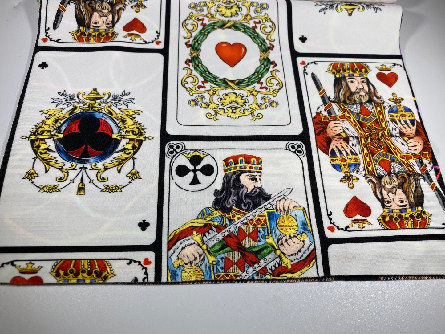 New king cards design playing cards style print on best quality of nylon spandex 4-way stretch 58/60” Sold by the YD.