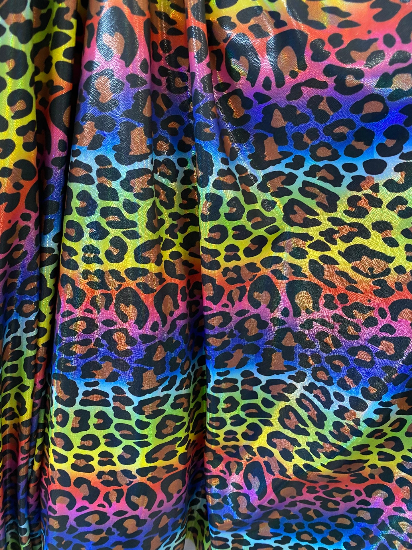 New Exotic leopard design digital foil print lacer hologram print rainbow color print on great quality of nylon spandex 4-way stretch