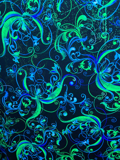 New abstract floral swirl design print on great quality of nylon spandex 4-way stretch 58/60” Sold by the YD. Ships worldwide from L.A CA