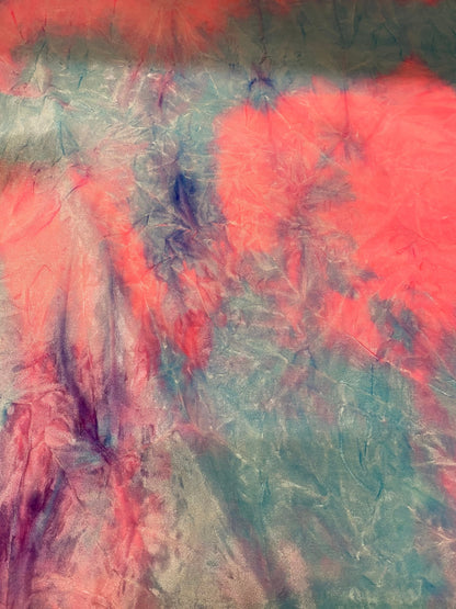 New cotton candy Tie dye crushed velvet 4-way stretch 58/60” Sold by the YD. Ships worldwide from Los Angeles California USA.