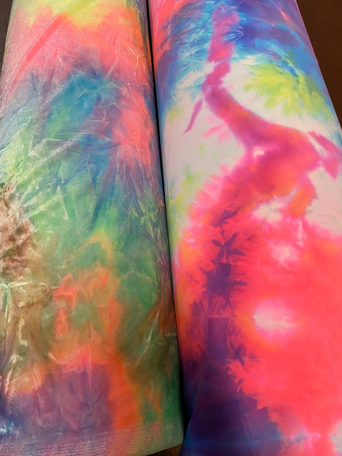 New Rainbow tie dye velvet and rainbow tie dye nylon spandex 4-way stretch 58/60” Sold by the YD. Ships worldwide from Los Angeles cali