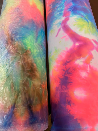 New Rainbow tie dye velvet and rainbow tie dye nylon spandex 4-way stretch 58/60” Sold by the YD. Ships worldwide from Los Angeles cali