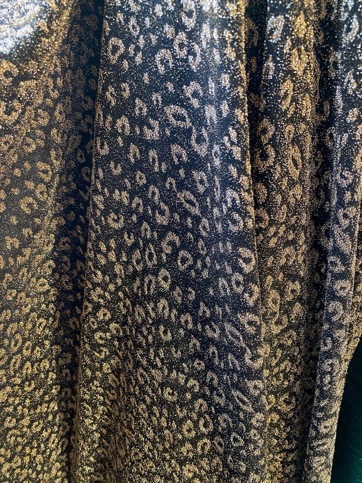 New metallic leopard design in metallic poly spandex 2-way stretch 58/60” Sold by the YD. Ships worldwide from Los Angeles California USA.