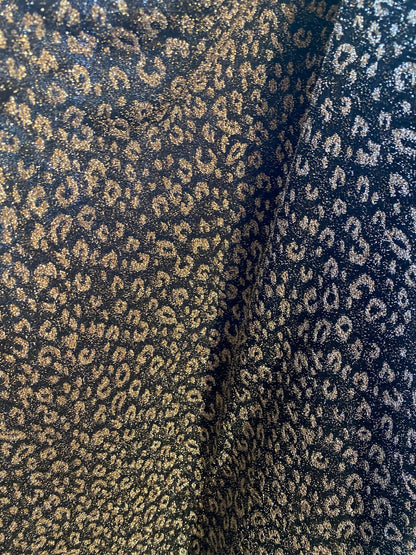 New metallic leopard design in metallic poly spandex 2-way stretch 58/60” Sold by the YD. Ships worldwide from Los Angeles California USA.