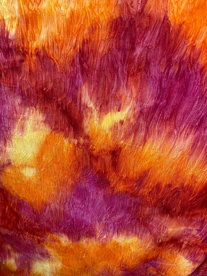 New wavy crushed velvet mega tie dye magenta/rust colors 4-way stretch 58/60” Sold by the YD. Ships Worldwide from Los Angeles California