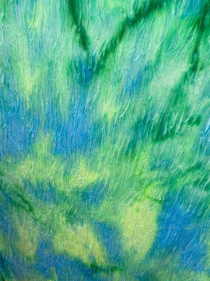 New wavy crushed velvet mega tie dye Green/blue/yellow colors 4-way stretch 58/60” Sold by the YD. Ships Worldwide from Los Angeles CA