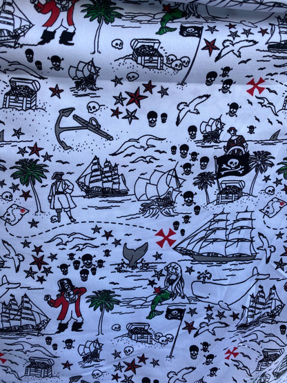 New Pirate design print on poly spandex 4-way stretch 58/60” Sold by the YD. Ships Worldwide from Los Angeles California USA.