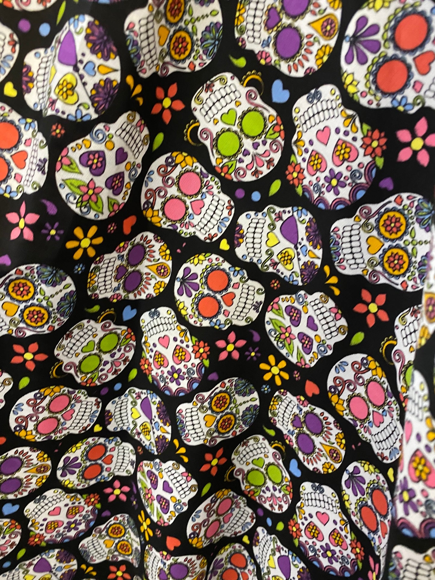 100% cotton skull print design multicolor very soft fabric non stretch fabric 54/55” Sold by the YD. Ships worldwide from Los Angeles CA.