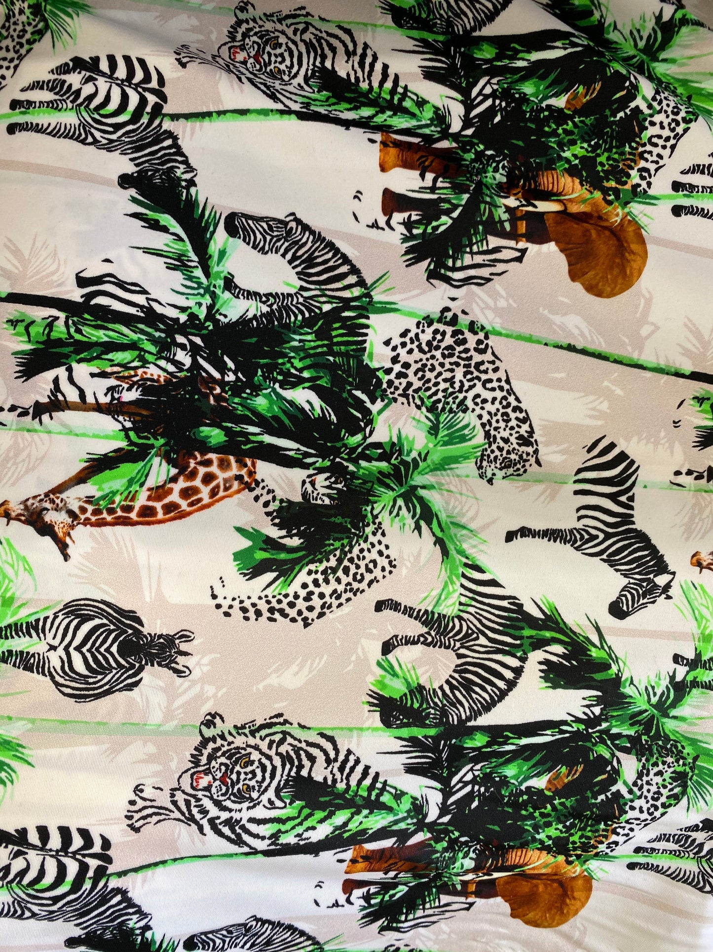 New Safari design exotic multi animal print on best quality of nylon spandex 4-way stretch 58/60” Sold by the YD. Ships worldwide