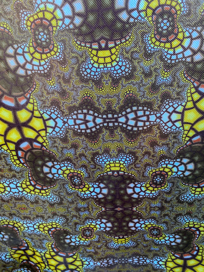 Exotic Turtle shell design print on nylon spandex with clear foil dots 4-way stretch 58/60” Sold by the YD. Ships Worldwide from Los Angeles