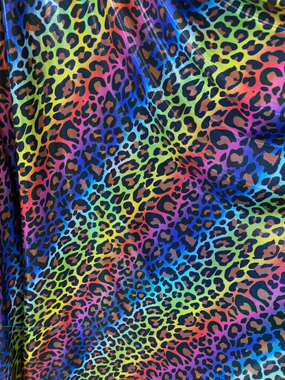 New Exotic leopard design digital foil print lacer hologram print rainbow color print on great quality of nylon spandex 4-way stretch