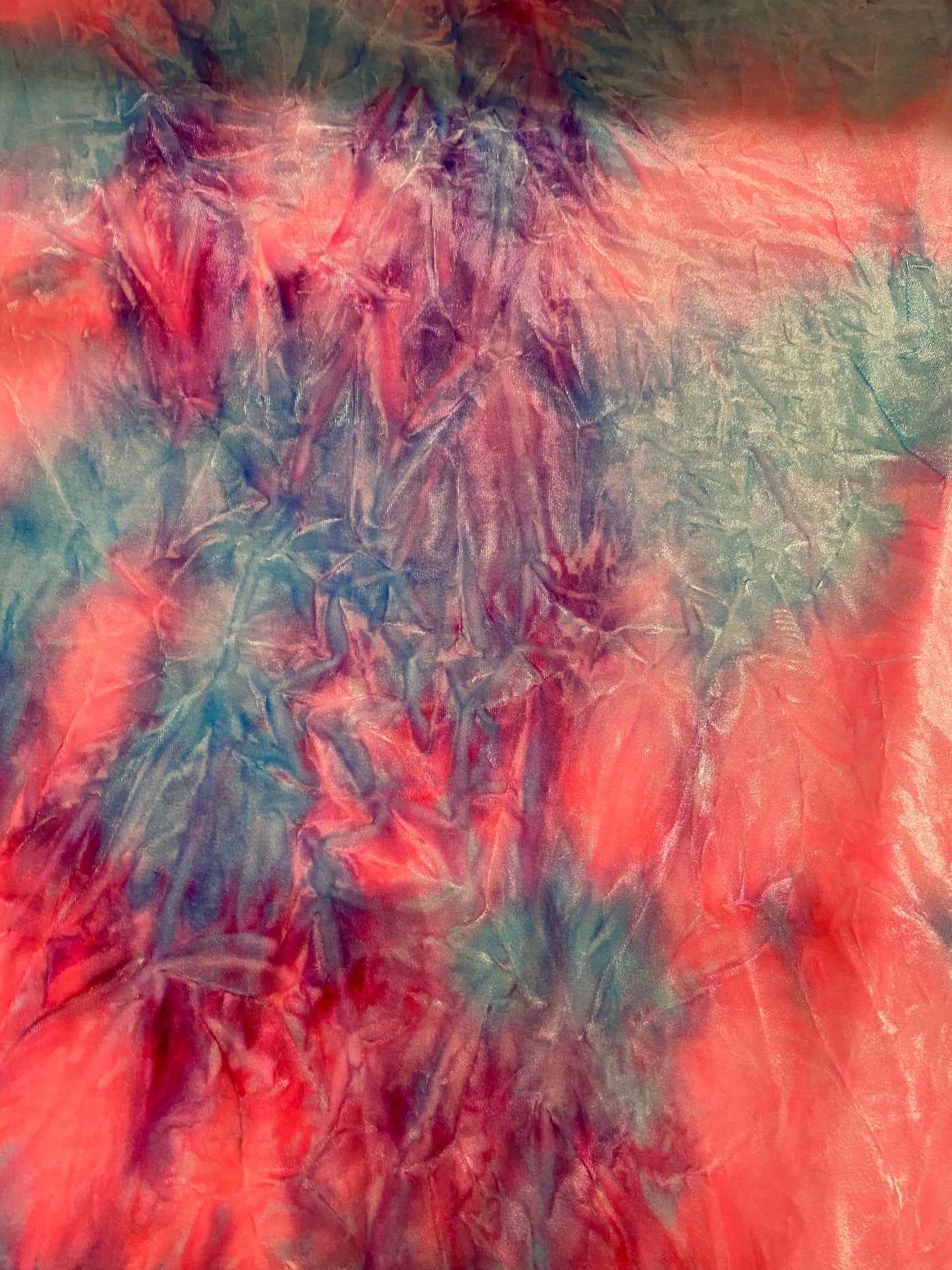 New cotton candy Tie dye crushed velvet 4-way stretch 58/60” Sold by the YD. Ships worldwide from Los Angeles California USA.