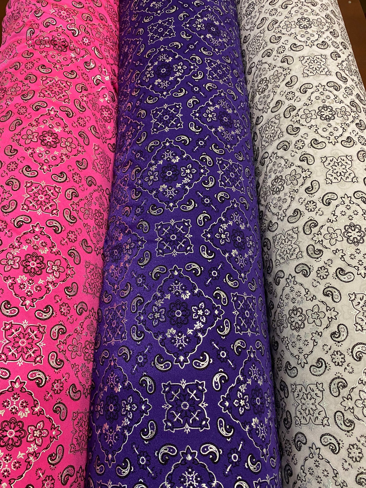 New Bandana paisley design print on great quality of nylon spandex 4-way stretch 58/60” Sold by the YD. Ships worldwide from Los Angeles cal