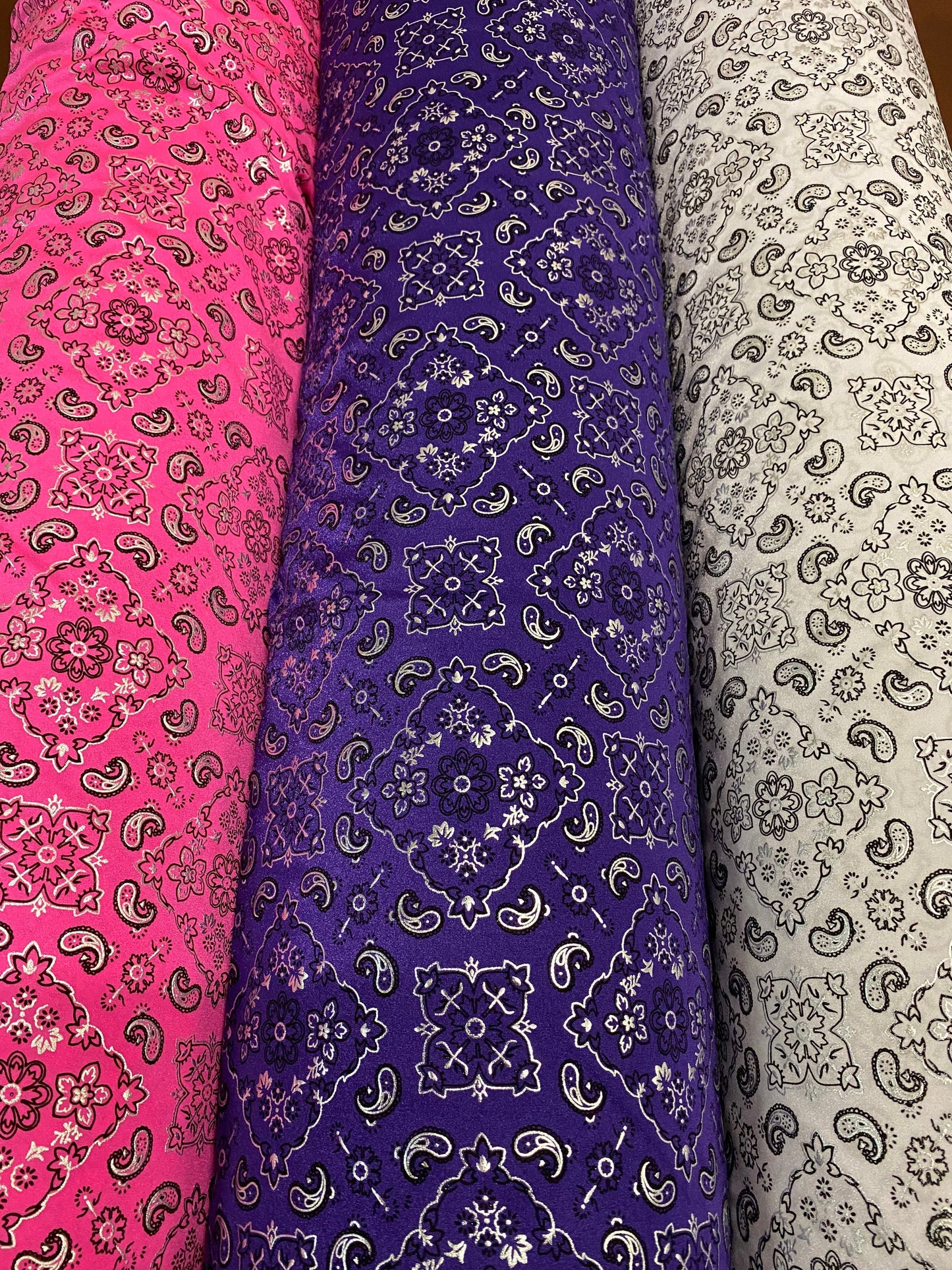 New Bandana paisley design print on great quality of nylon spandex 4-way stretch 58/60” Sold by the YD. Ships worldwide from Los Angeles cal