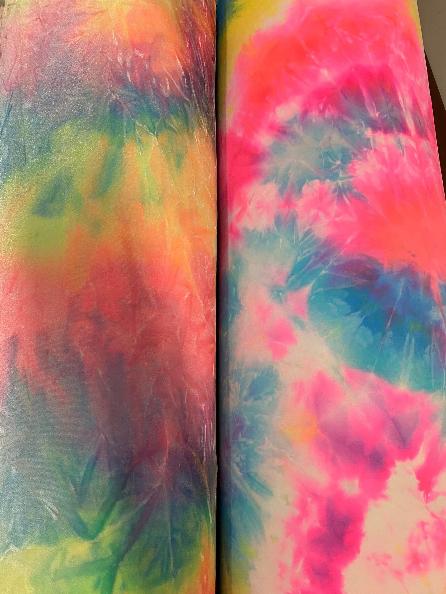 New Rainbow tie dye velvet and rainbow tie dye nylon spandex 4-way stretch 58/60” Sold by the YD. Ships worldwide from Los Angeles cali