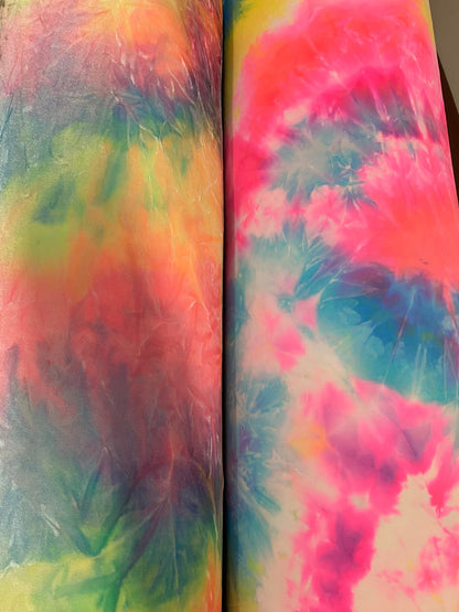 New Rainbow tie dye velvet and rainbow tie dye nylon spandex 4-way stretch 58/60” Sold by the YD. Ships worldwide from Los Angeles cali