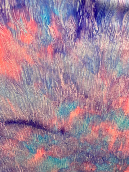 New wavy crushed velvet mega tie dye cotton candy 4-way stretch 58/60” Sold by the YD. Ships Worldwide from Los Angeles California USA.