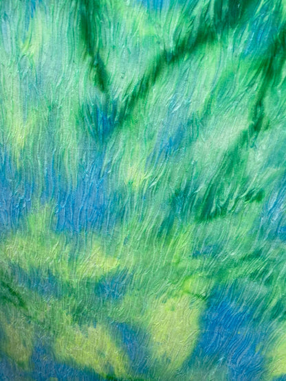 New wavy crushed velvet mega tie dye Green/blue/yellow colors 4-way stretch 58/60” Sold by the YD. Ships Worldwide from Los Angeles CA