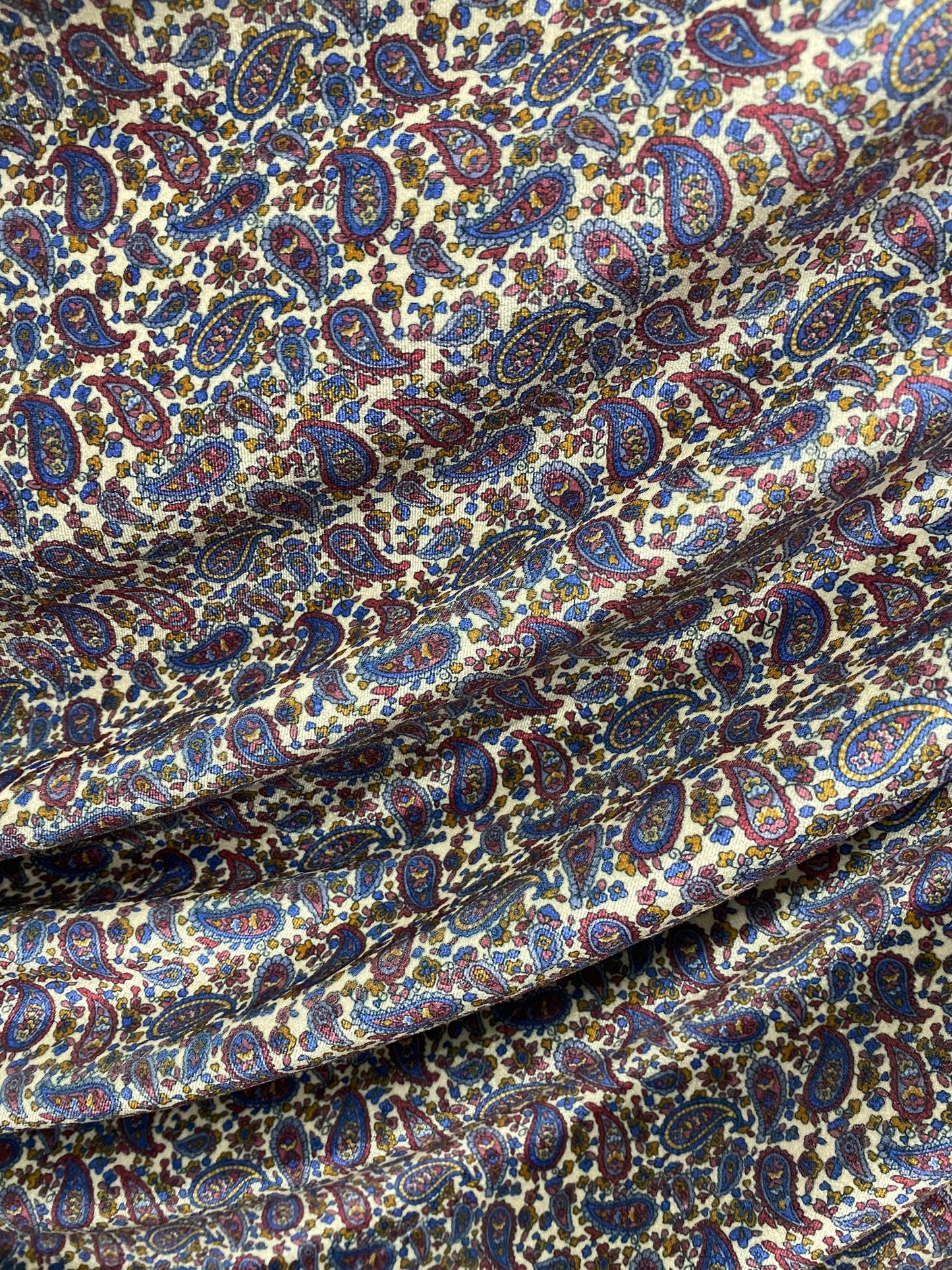 New paisley design white/multicolor print on great quality of stretch velvet 4-way stretch 58/60” Sold by the YD. Ships Worldwide from L.A